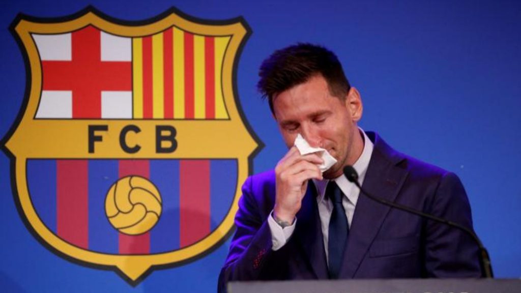 Messi plorant a la seva roda de premsa